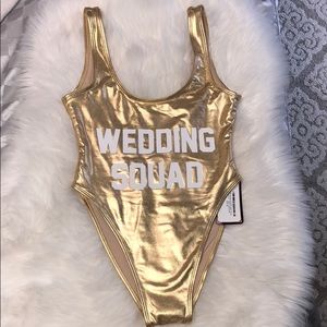NEW gold Wedding Squad one piece bikini S/M